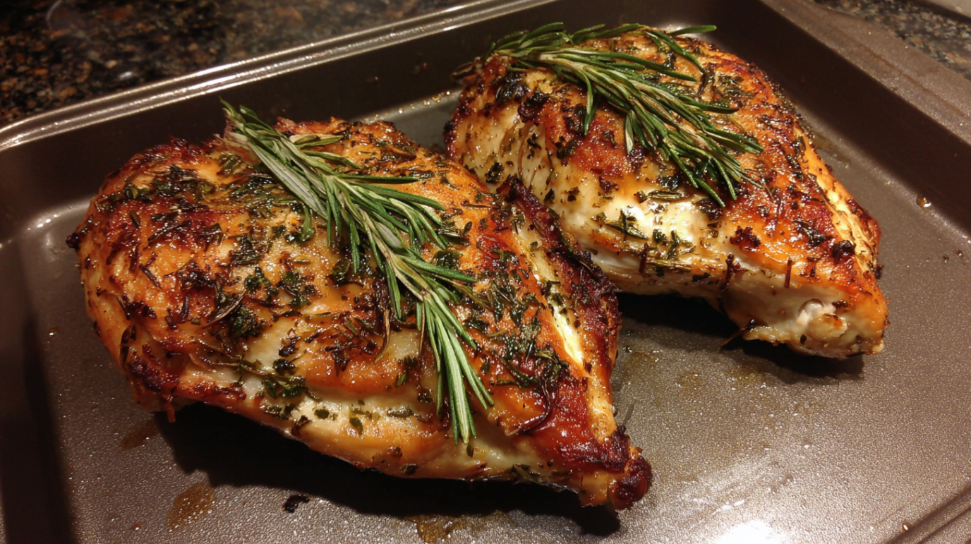 Oven baked bone in chicken breast featured