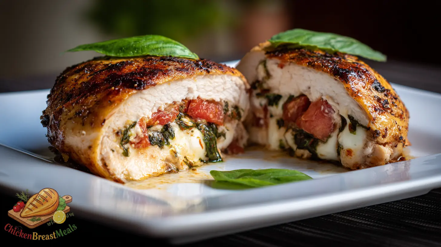 caprese stuffed chicken sliced
