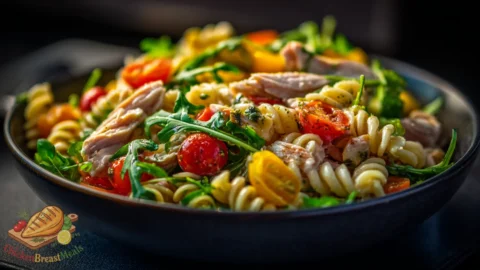 chicken pasta salad prep