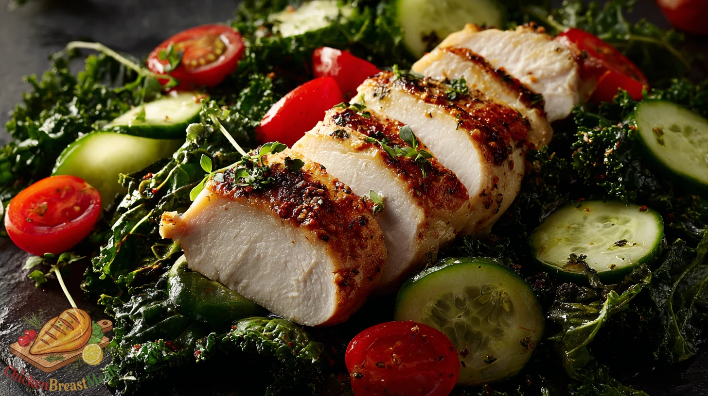 A healthy chicken breast meal bowl with sliced avocado, greens, and lean protein.